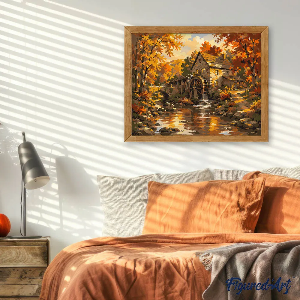 Figured'Art Oude Watermolen Herfst schilderen op nummer 40x50 cm