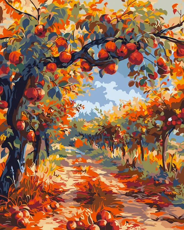 Figured'Art Rode Appels Herfstboom schilderen op nummer 40x50 cm