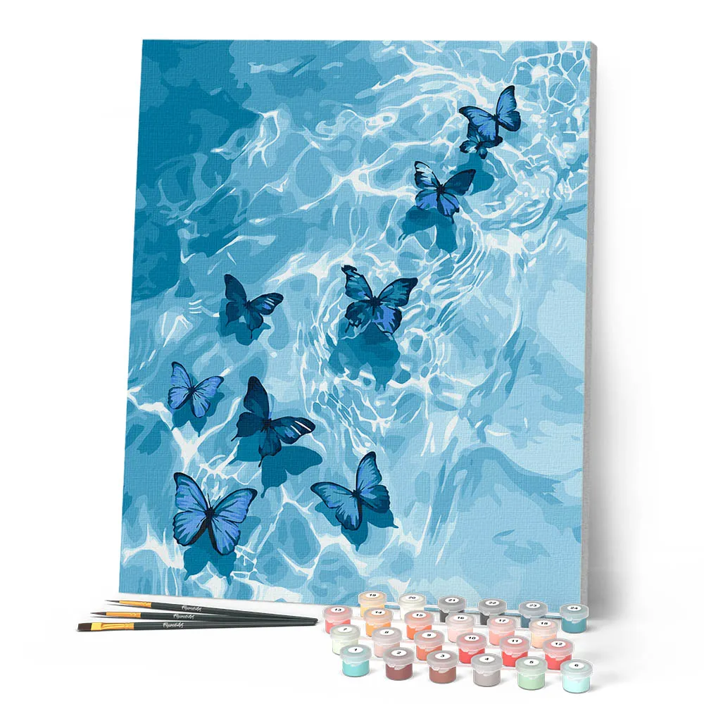 Figured'Art Blauwe vlinders op het water schilderen op nummer 40x50cm