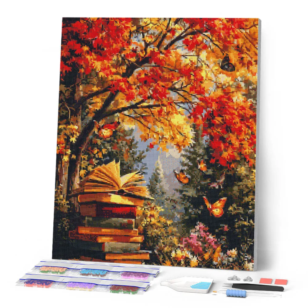 Figured'Art Lezen met vlinders diamond painting 40x50 cm herfst