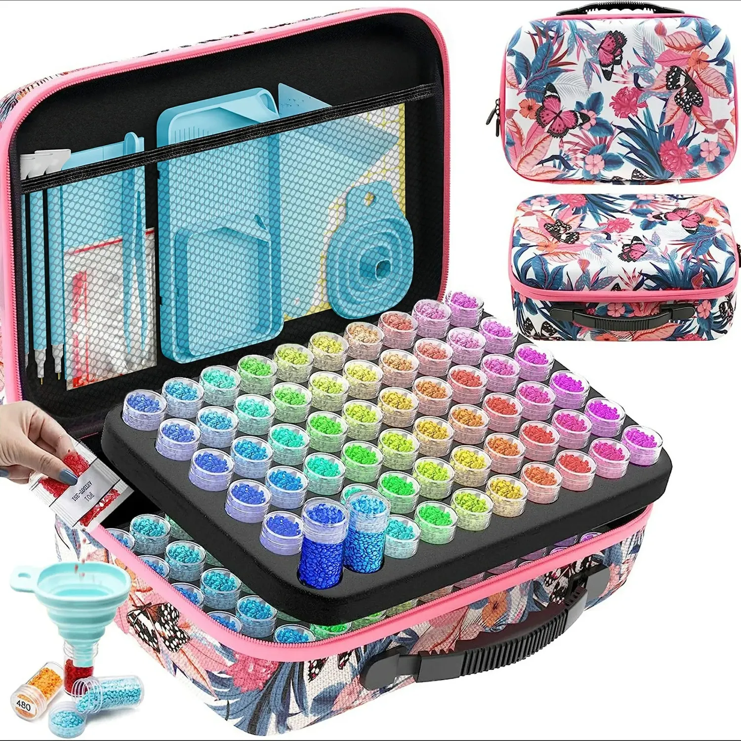 ARTDOT Bloem Diamond Painting Opbergdoos met Tools Steentjeskoffer