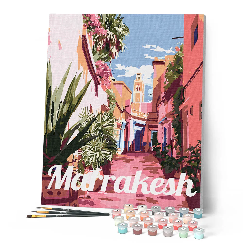 Figured'Art Reisposter Oude stad Marrakesh schilderen op nummer 40x50