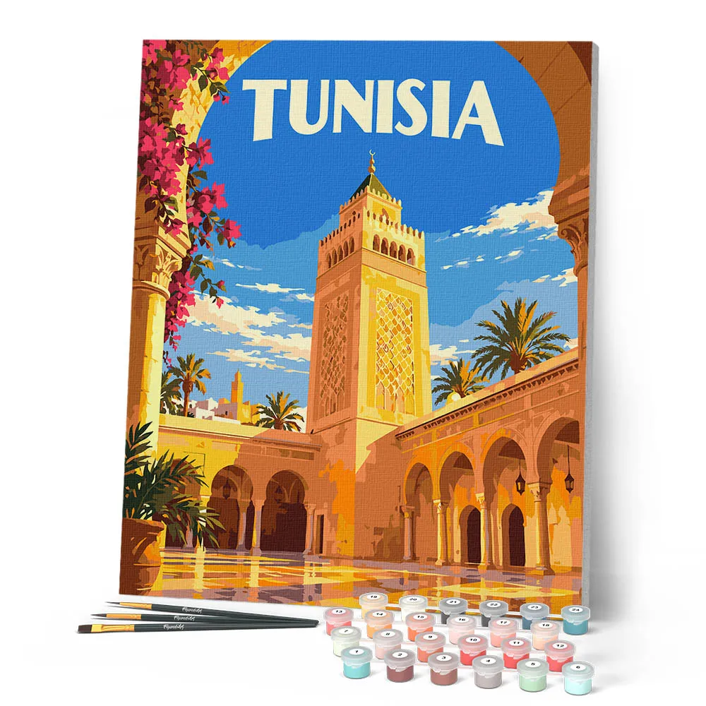 Figured'Art Reisposter Tunesië Al-Zaytuna Moskee schilderen op nummer 40x50 cm
