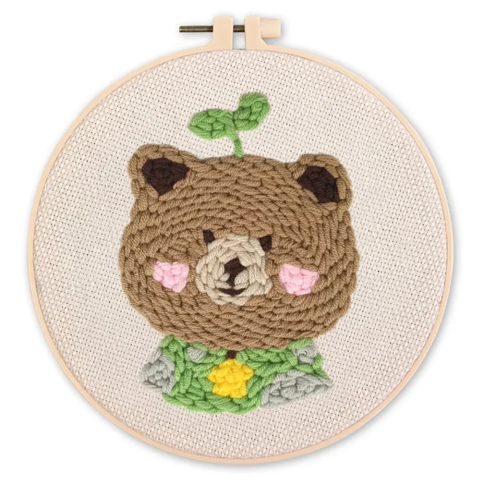 Figured'Art Bruine beer 2 punch needle pakket 20x20 cm wol