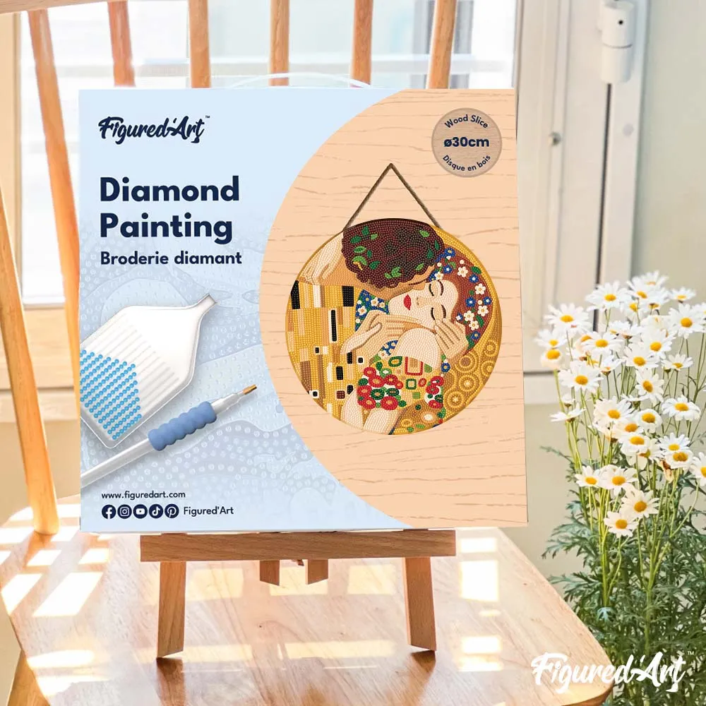 Figured'Art De kus Klimt diamond painting hout 30cm rond full