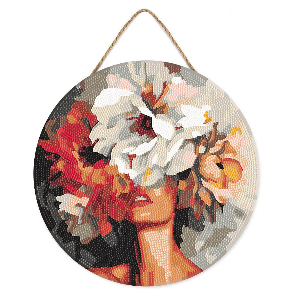 Figured'Art Schoonheid achter Bloemen diamond painting hout Ø30cm bloemen