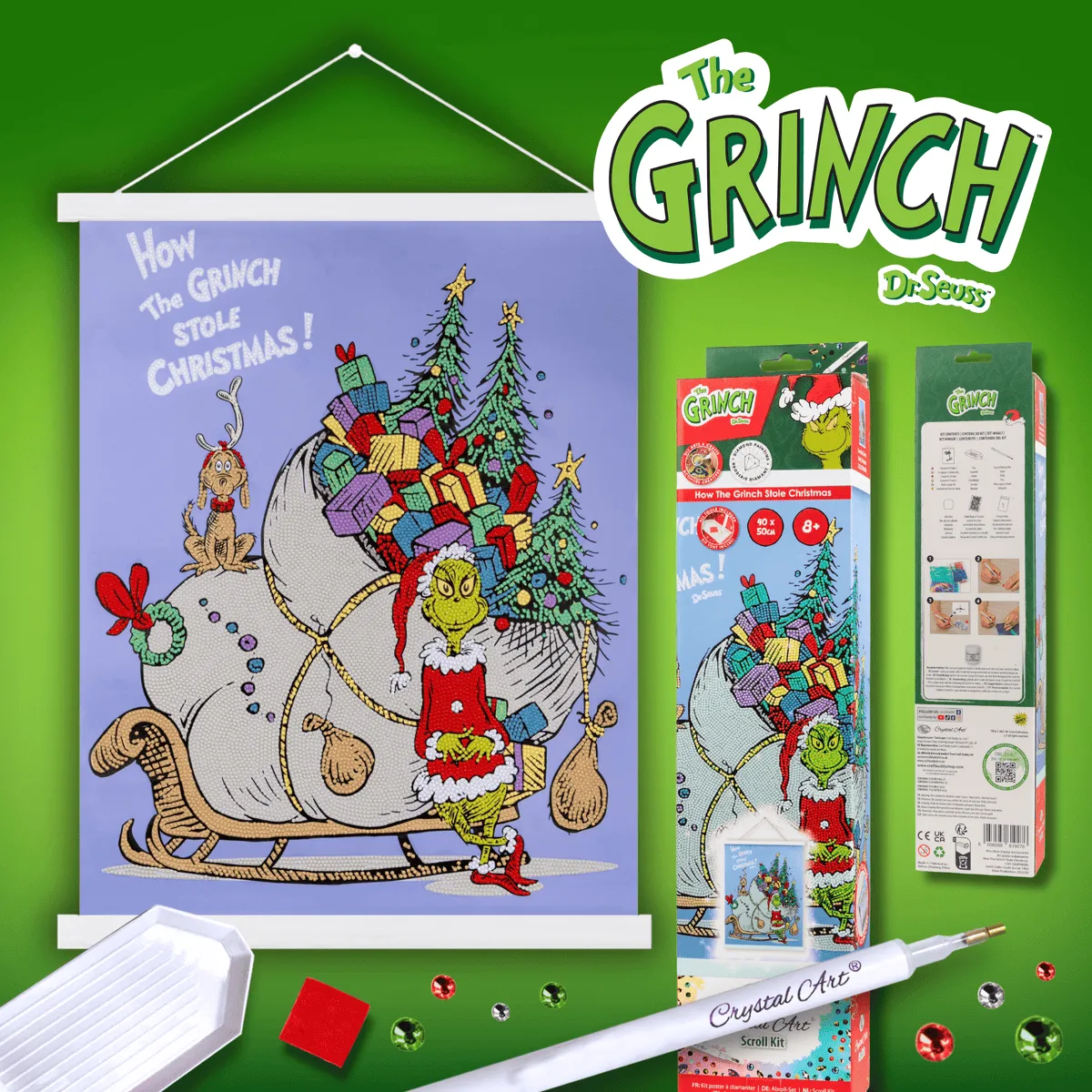 Craft Buddy Crystal Art Grinch Scroll 40x50cm partial kerst