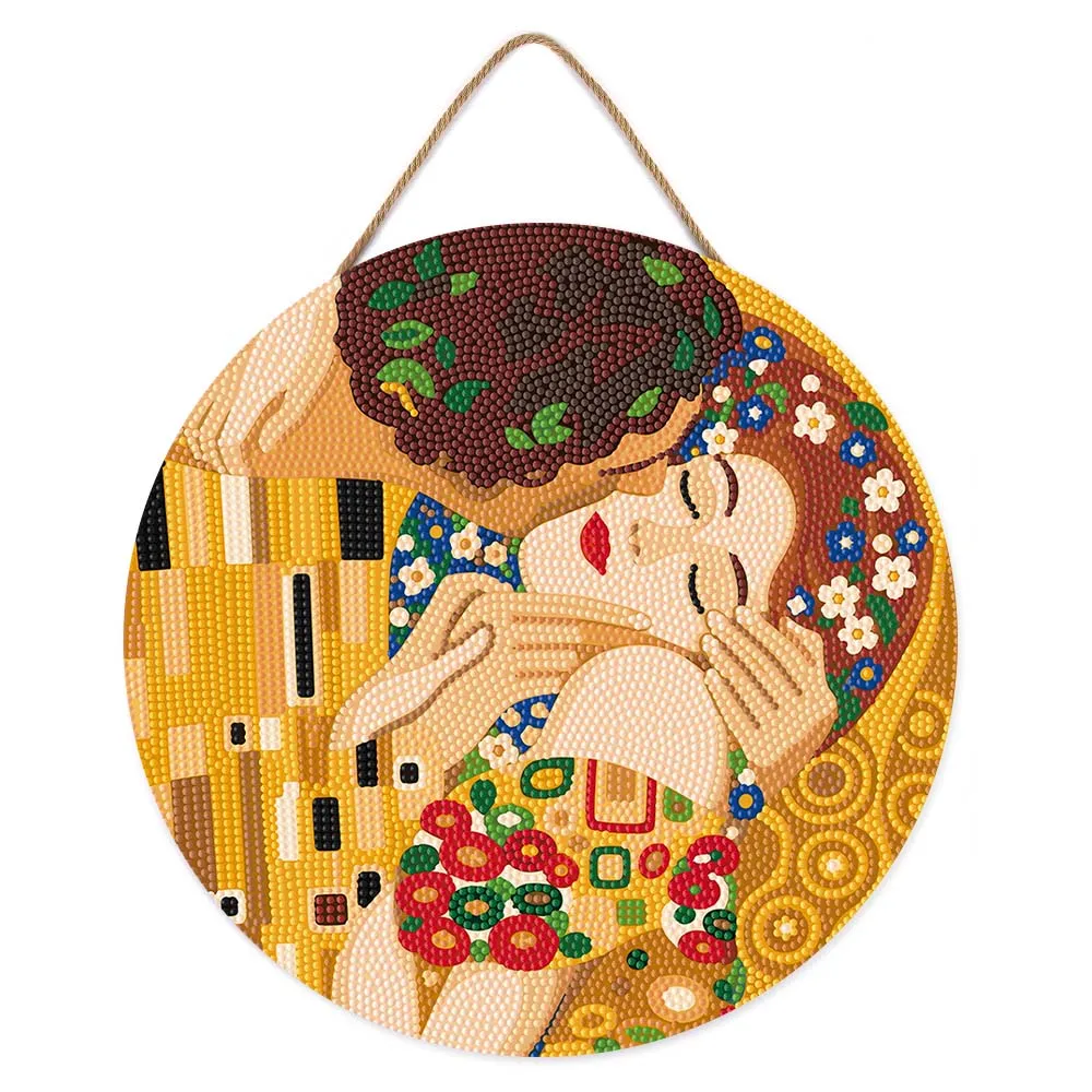 Figured'Art De kus Klimt diamond painting hout 30cm rond full