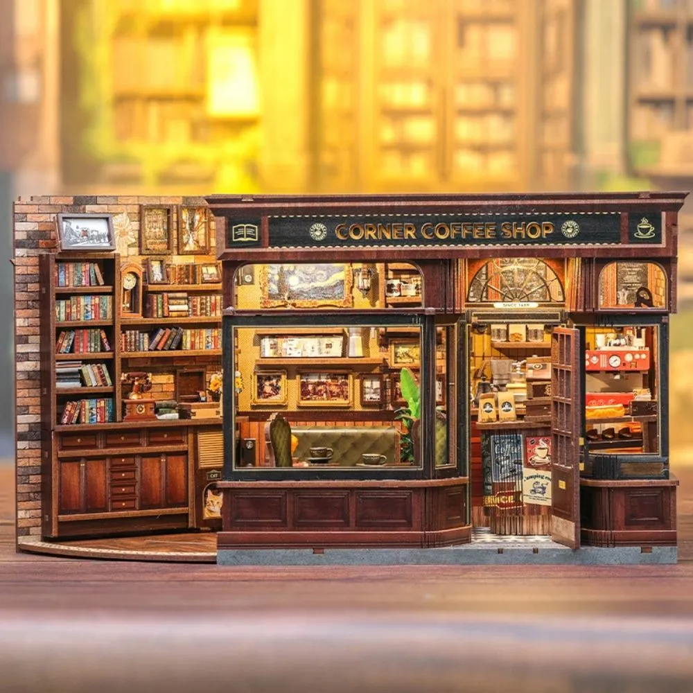 Figured'Art Miniatuurhuisje Hoekcafé bouwpakket met licht