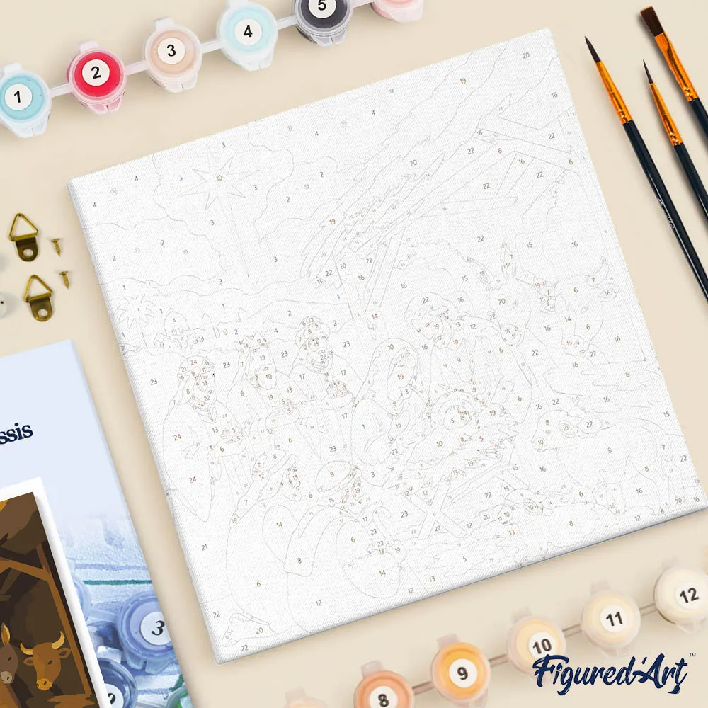 Figured'Art Mini Kerststal schilderen op nummer 20x20cm met frame