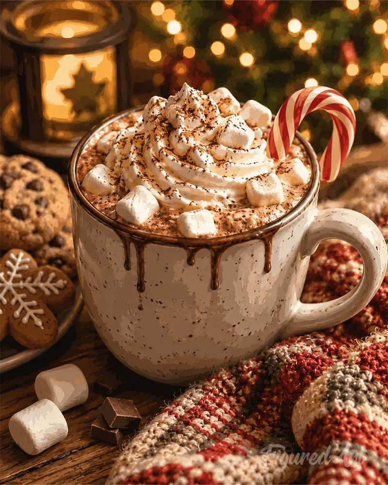 Figured'Art Warme Chocolademelk Kerst diamond painting 20x25 cm rond