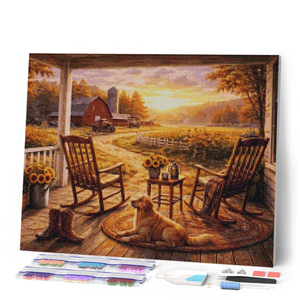 Figured'Art Rustige landveranda Diamond Painting 40x50cm vierkant