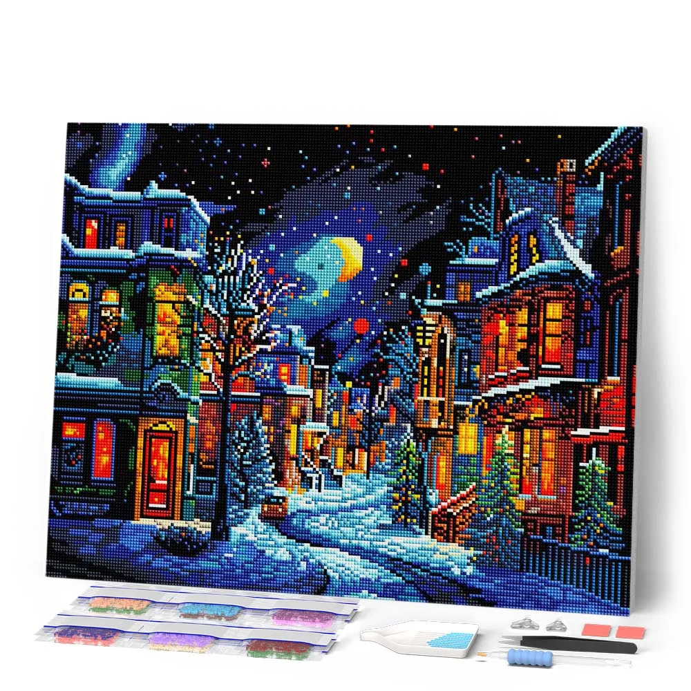 Figured'Art Halve Maan Winter diamond painting 40x50 ingelijst vierkant