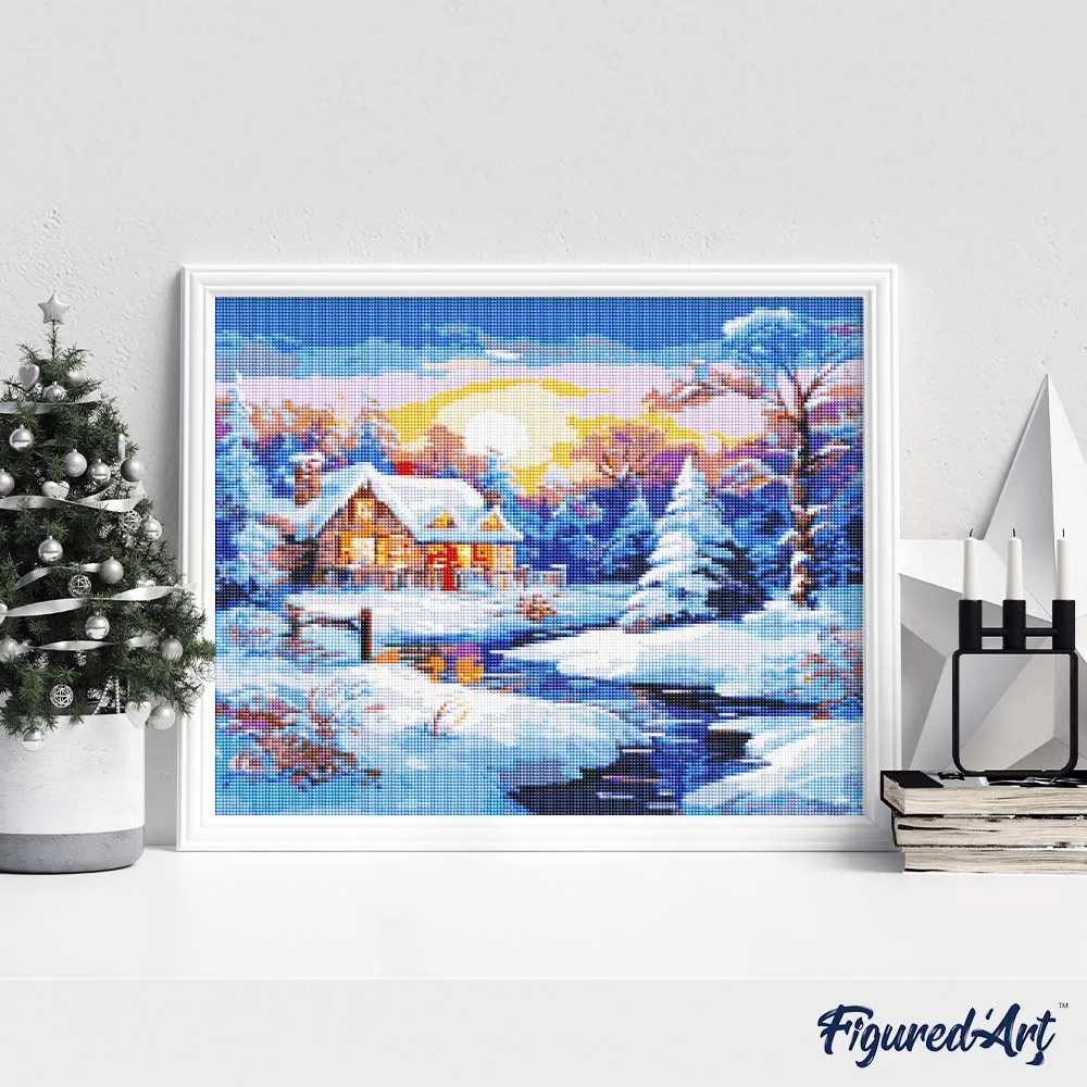 Figured'Art Winterhuisje diamond painting 40x50cm vierkant