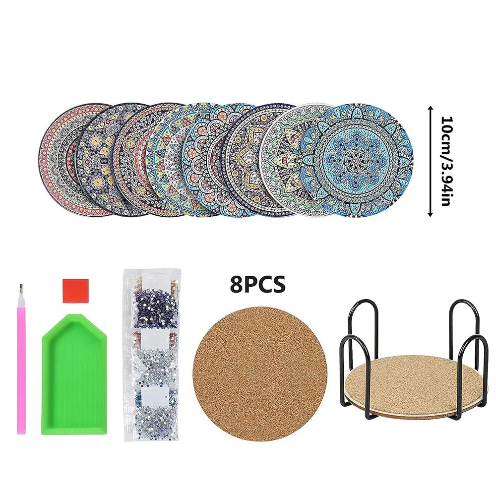 Figured'Art Mandala diamond painting onderzetters 8 stuks kurk