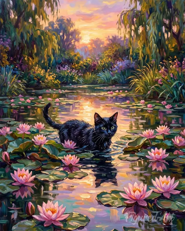 Figured'Art Kat in bloei schilderen op nummer 40x50 cm