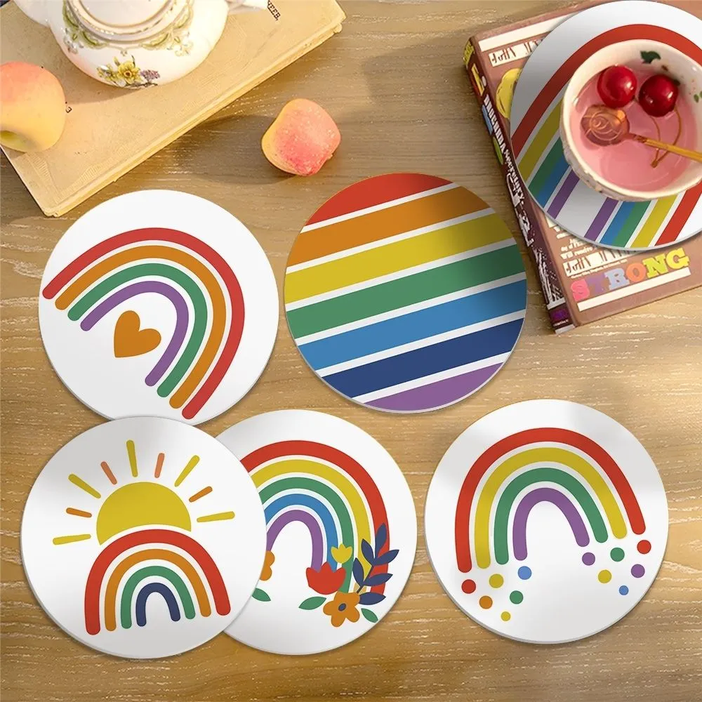 Figured'Art Kleurrijke regenboog schilderen op nummer onderzetters 10cm 6 stuks