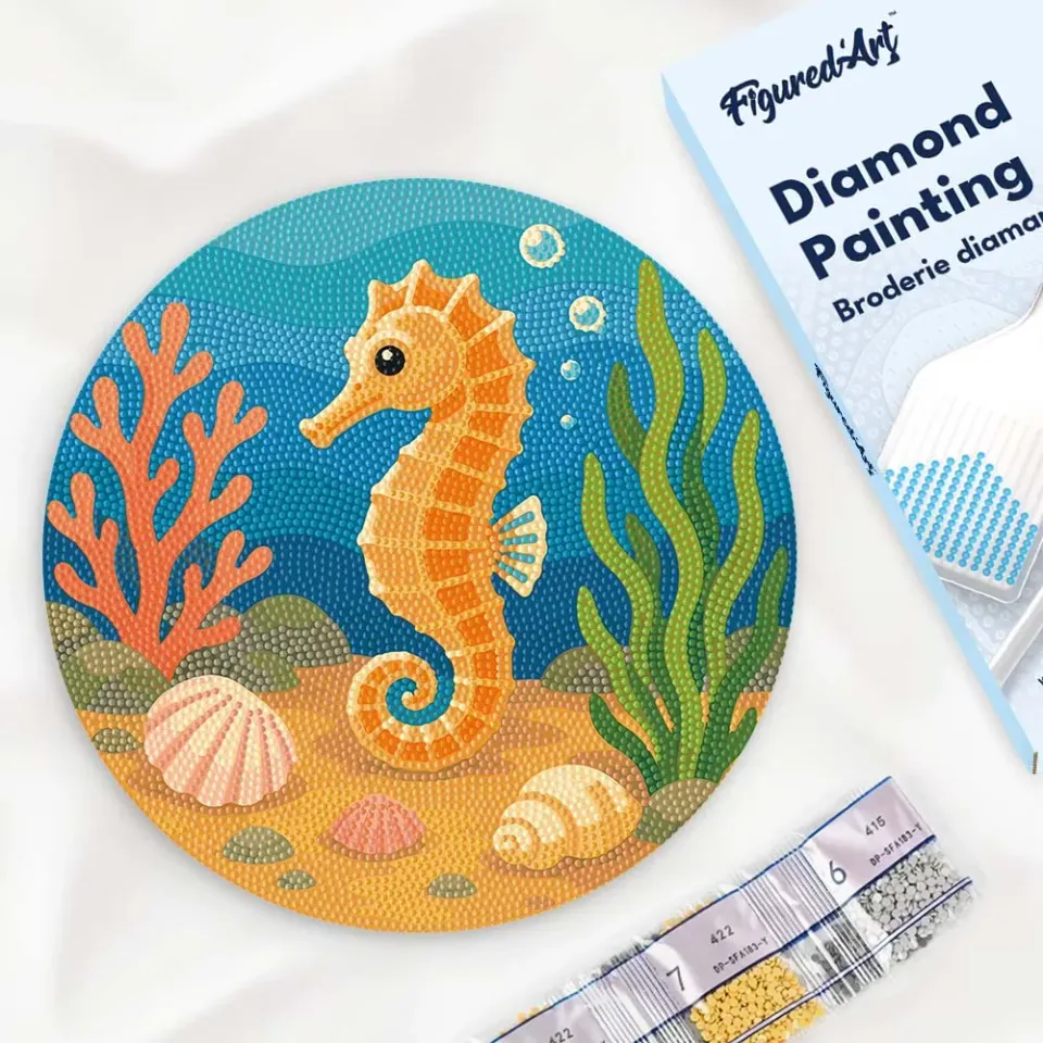 Figured'Art Zeepaardje diamond painting houten schijf 30cm rond