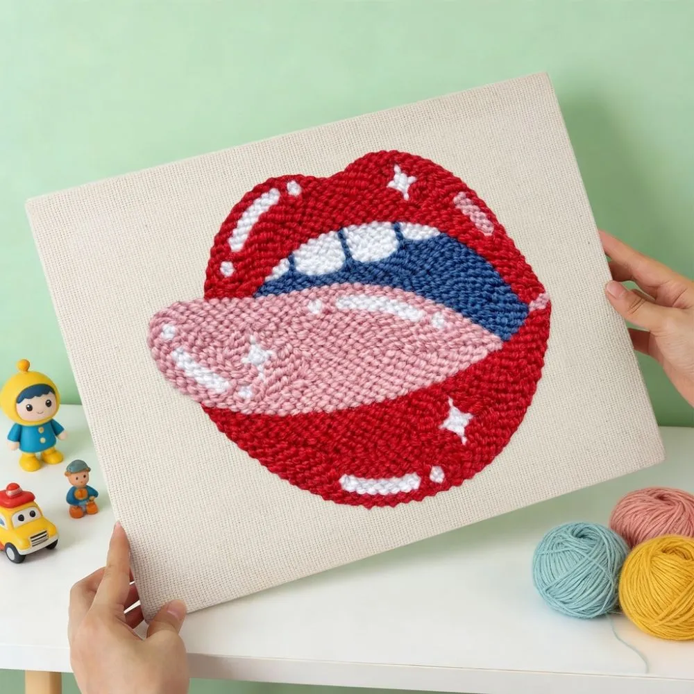 Figured'Art Punch Needle Pakket met frame Pop Art Lippen 20x30cm katoen