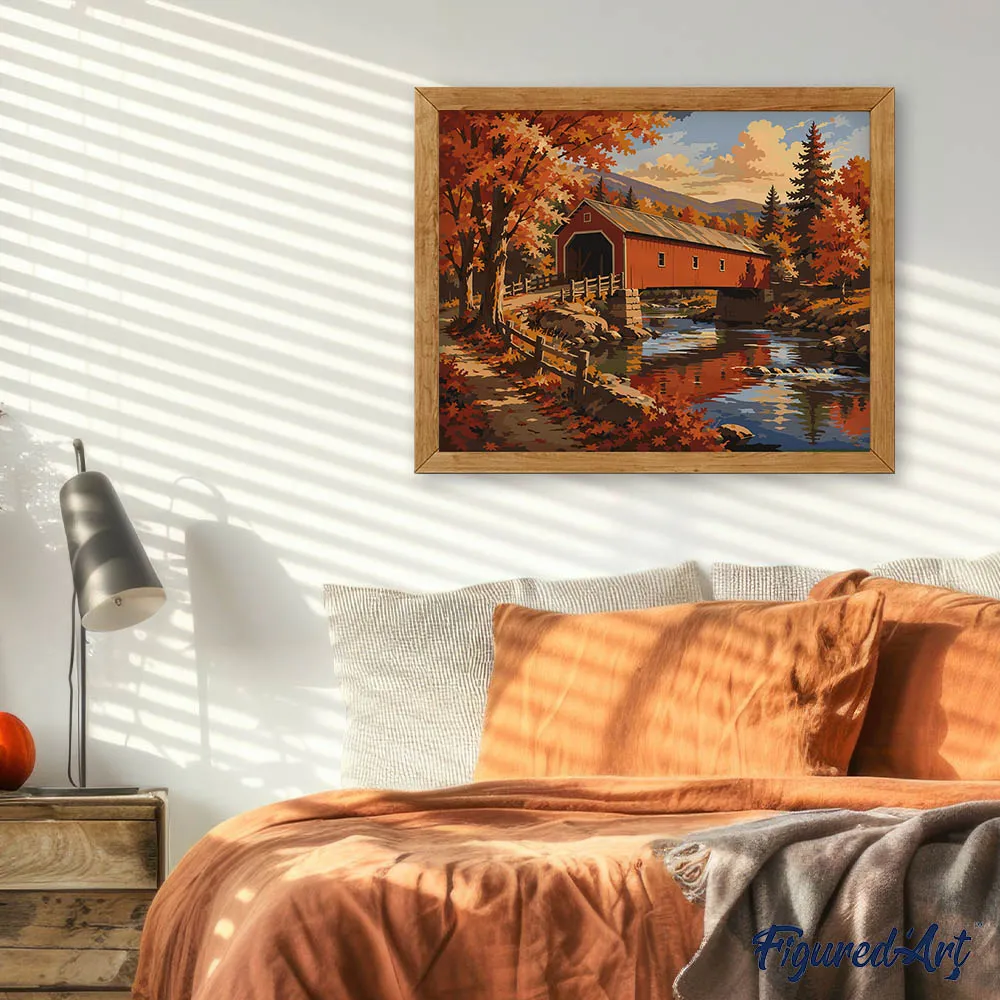 Figured'Art Overdekte Brug in de Herfst schilderen op nummer 40x50 cm herfst