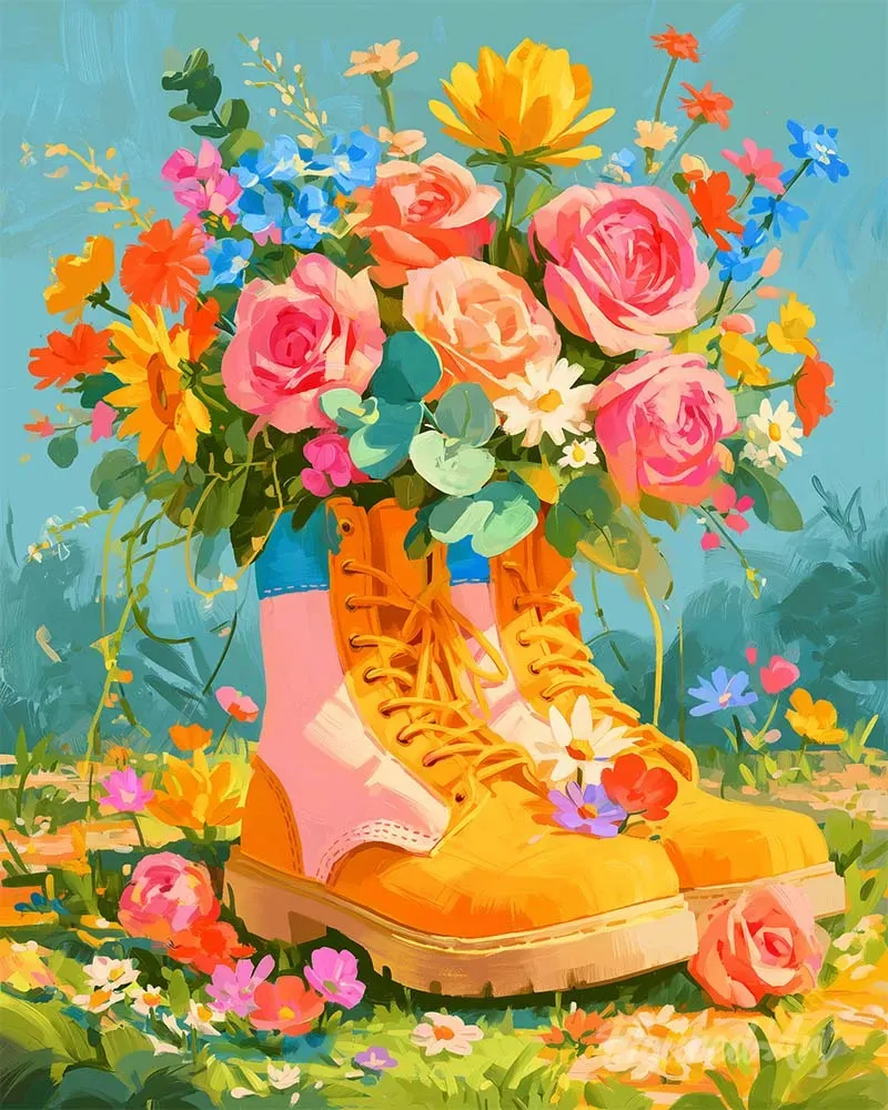 Figured'Art Bloemenlaarzen schilderen op nummer 40x50cm bloemen