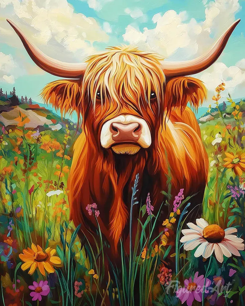 Figured'Art Schotse Hooglander diamond painting vierkant 40x50 cm