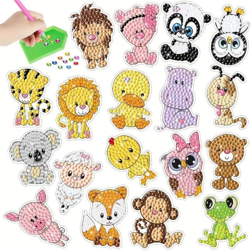 Figured'Art Dieren diamond painting stickers 18 stuks rond
