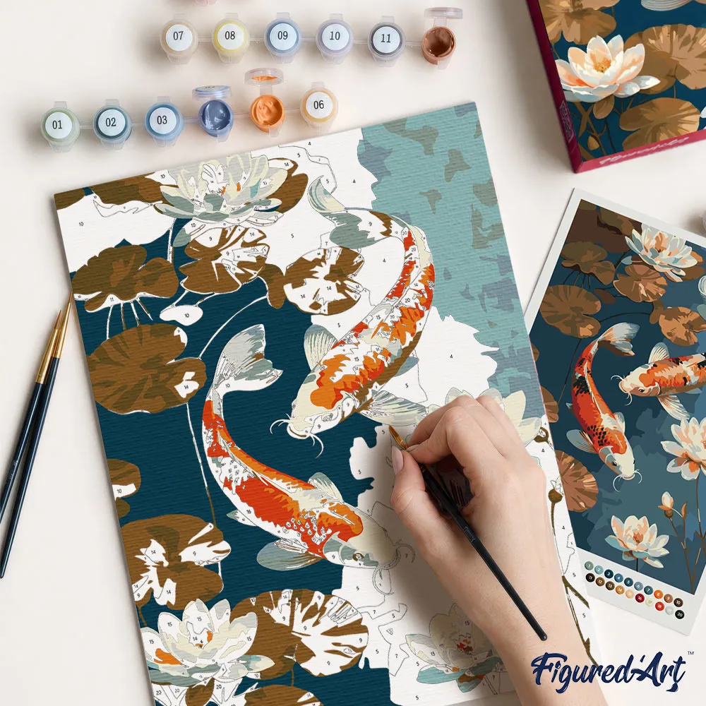 Figured'Art Vintage Koi Karper Bloemen schilderen op nummer cadeauset