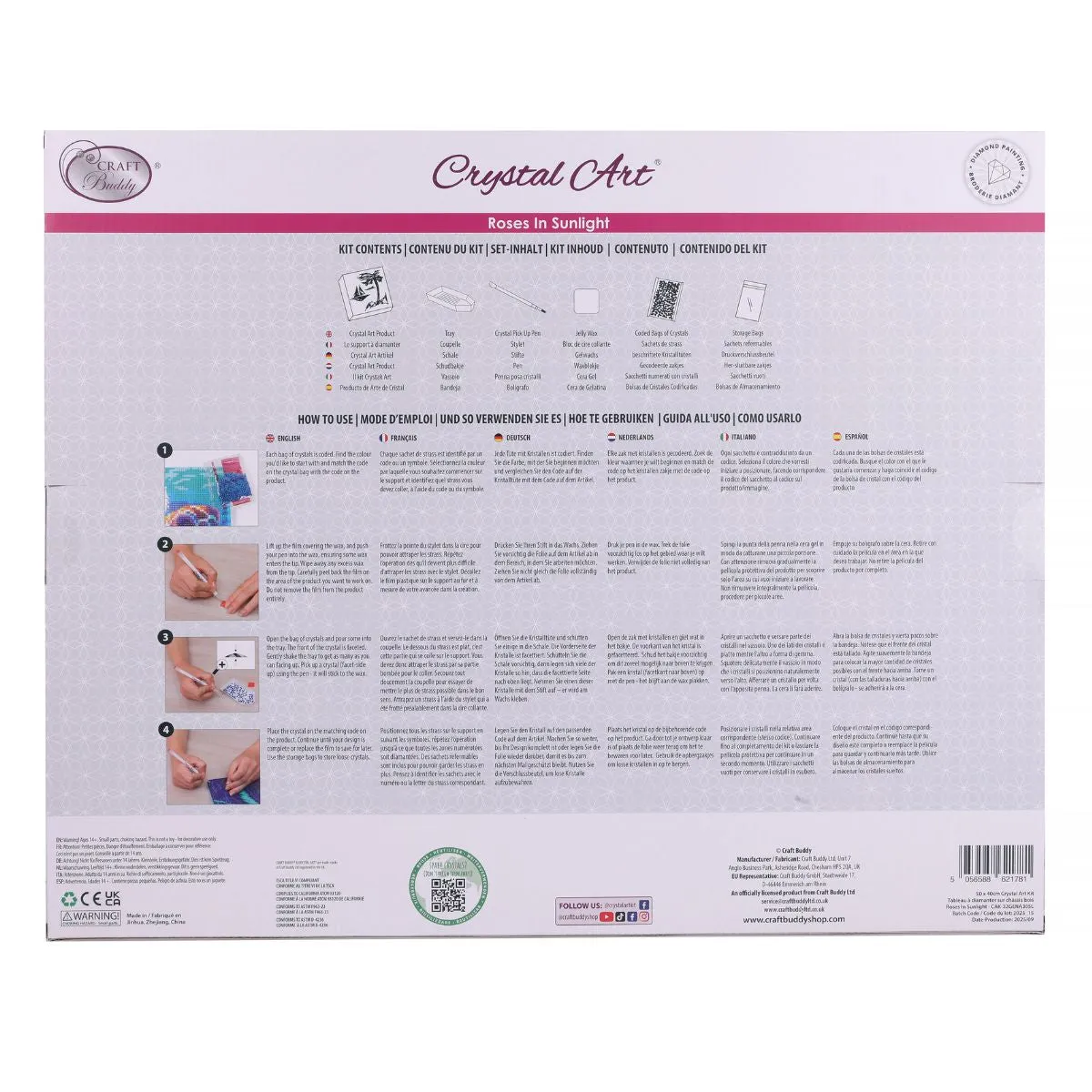 Craft Buddy Crystal Art Roses in Sunlight canvas kit 40x50cm
