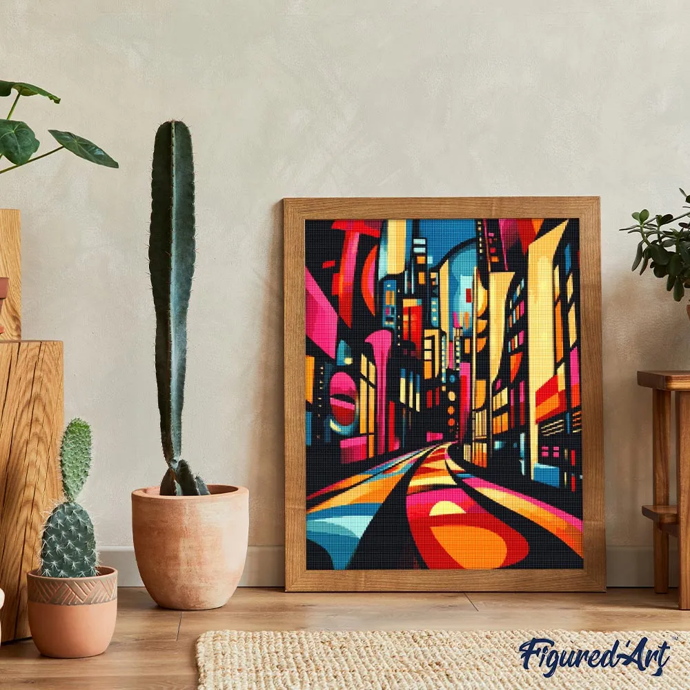 Gedurfd Abstract Nachtstad diamond painting vierkant 40x50 cm