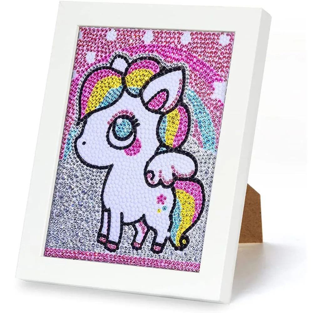 Figured'Art Eenhoorn diamond painting kinderen 15x20cm rond met lijst