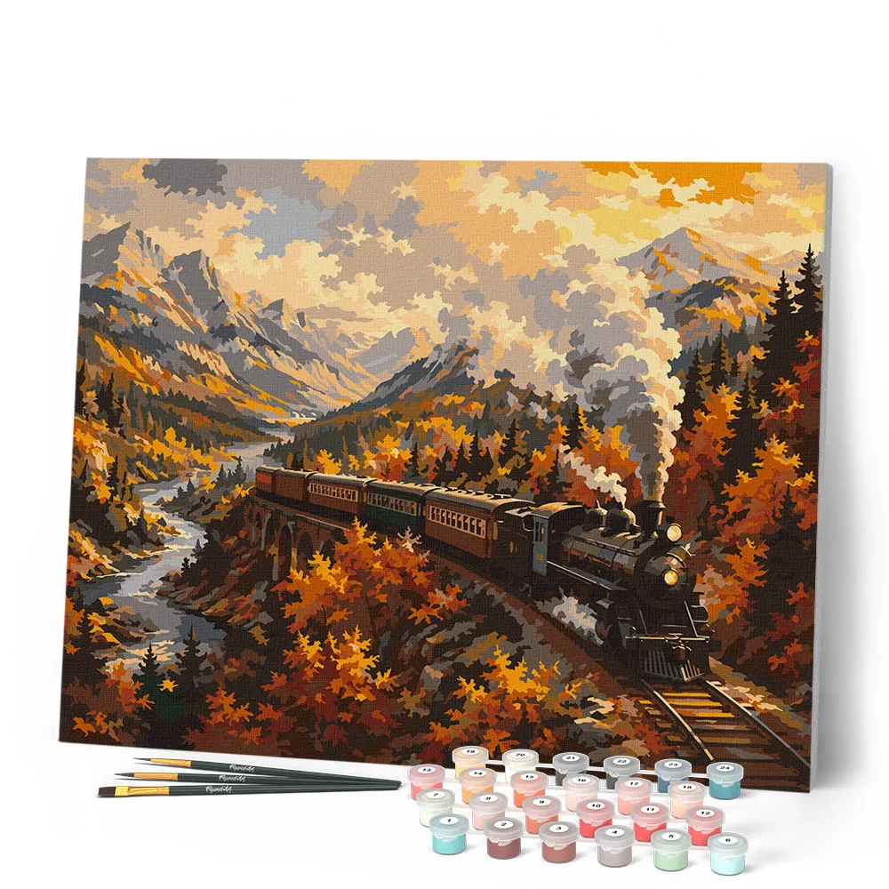 Figured'Art Stoomtrein door een Herfstdal schilderen op nummer 40x50cm