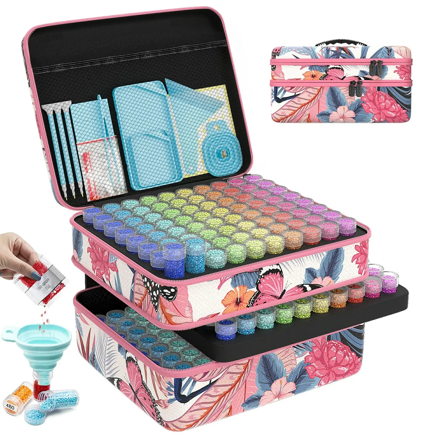 ARTDOT Bloem Diamond Painting Opbergdoos met Tools Steentjeskoffer