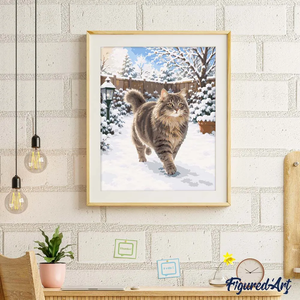 Figured'Art Kat in de Winter Schilderen op Nummer Kat