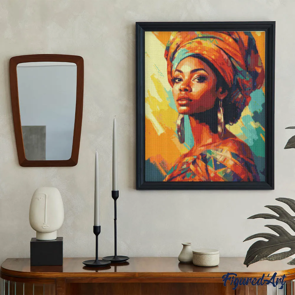 Figured'Art Vrouw met kleurrijke hoofddoek diamond painting 40x50cm