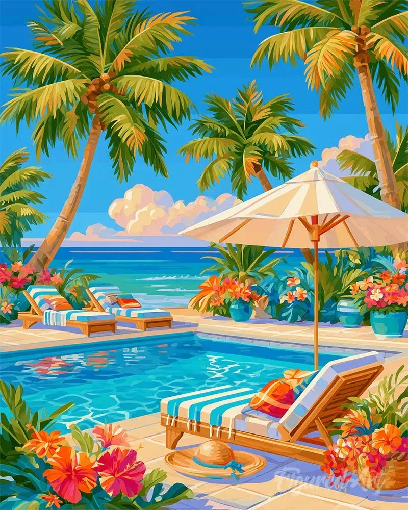 Figured'Art Palmenzwembad schilderen op nummer 40x50cm zomer