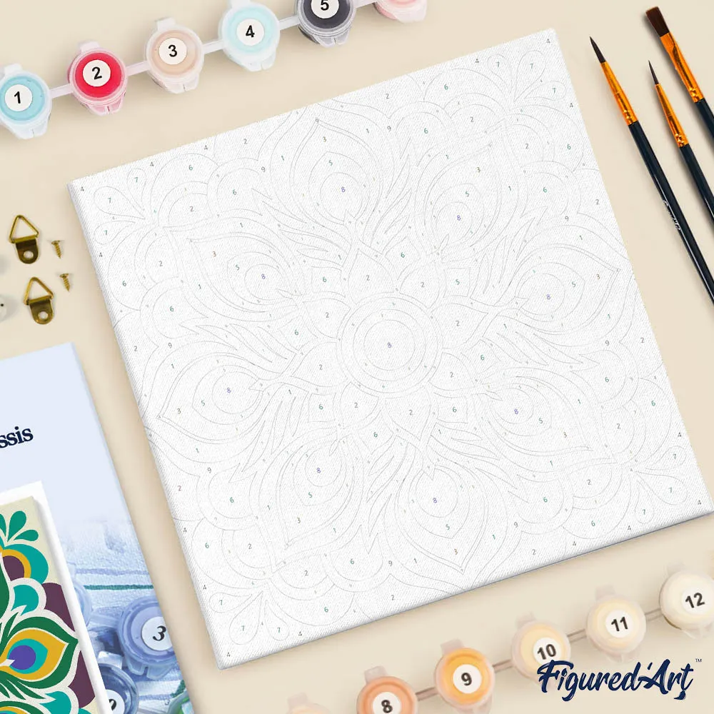Figured'Art Pauwenmandala mini schilderen op nummer 20x20cm frame