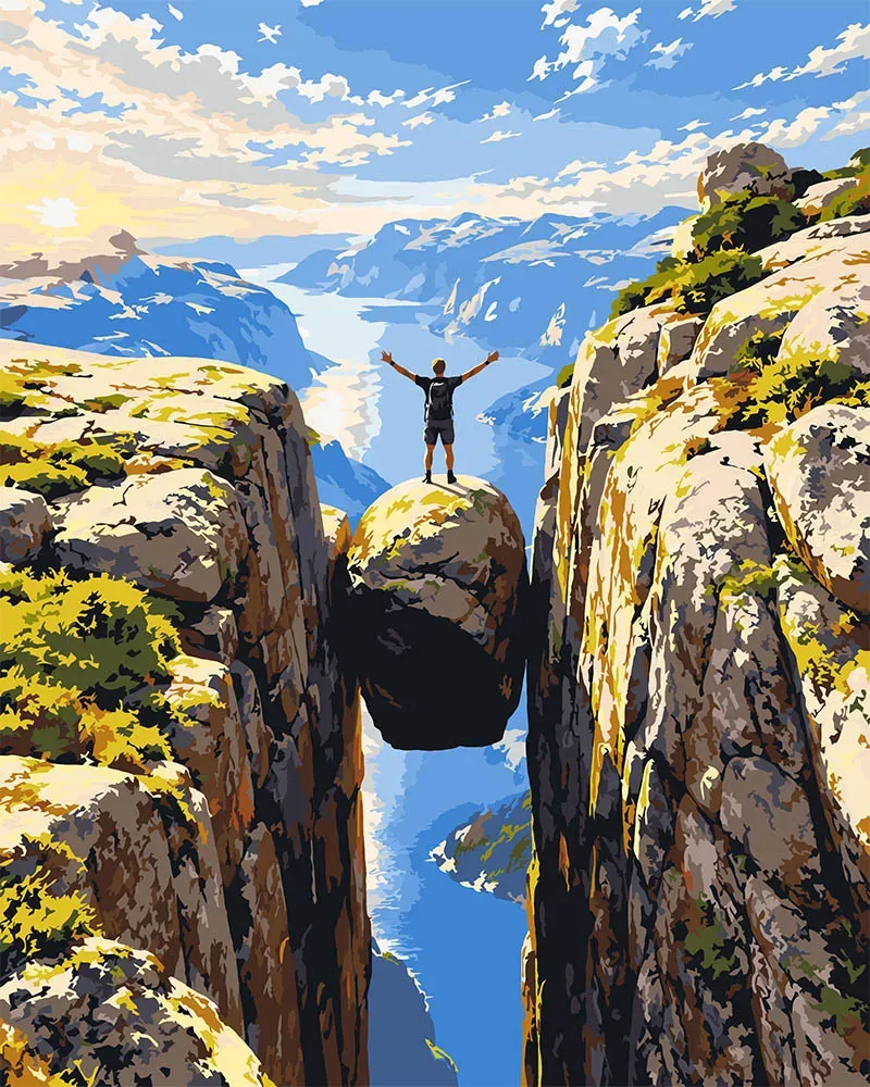 Figured'Art Kjeragbolten Noorwegen schilderen op nummer 40x50 cm linnen