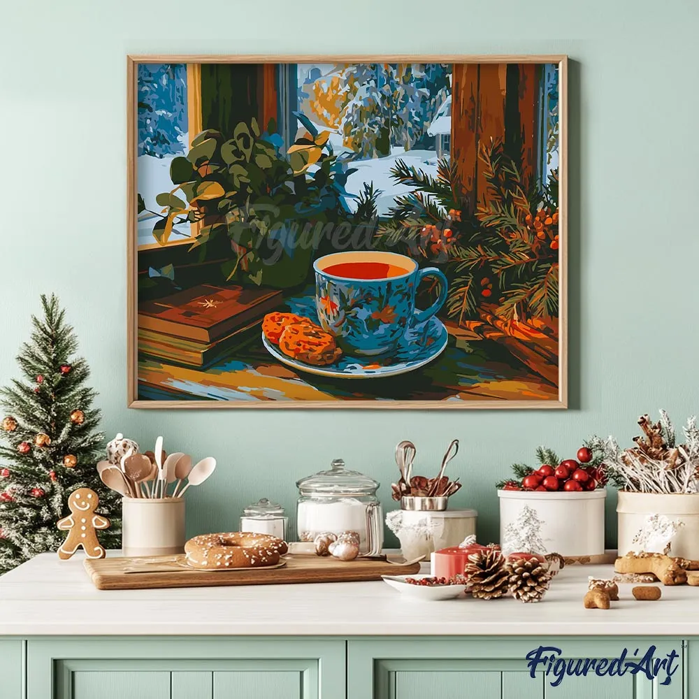 Figured'Art Wintermiddagthee schilderen op nummer 40x50 cm