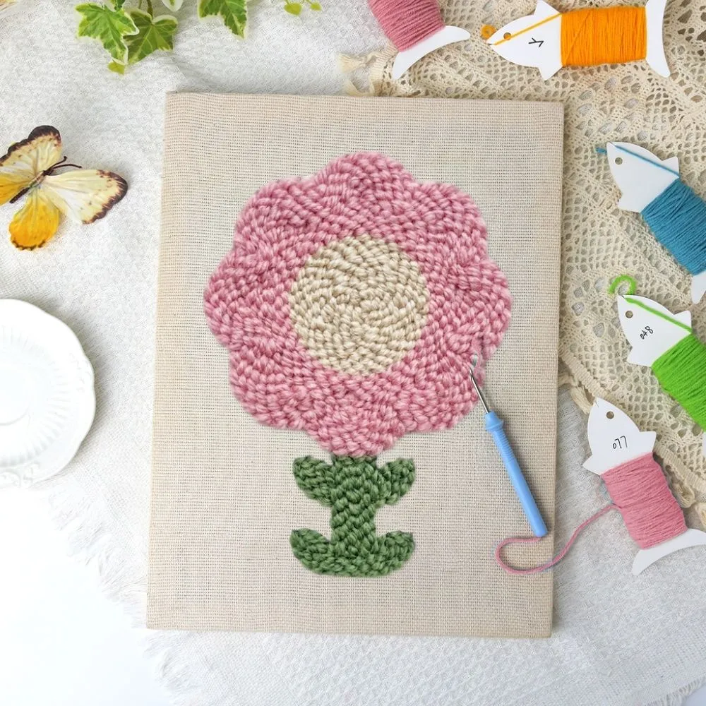 Figured'Art Roze Bloemblaadjes Punch Needle Pakket 20x30cm Bloemen