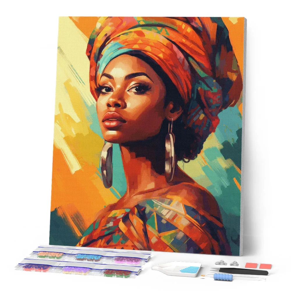 Figured'Art Vrouw met kleurrijke hoofddoek diamond painting 40x50cm