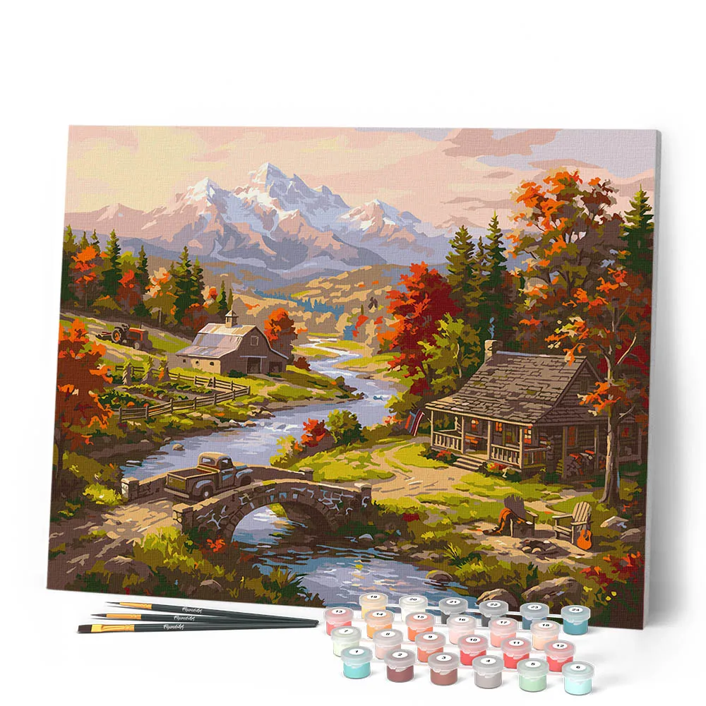 Figured'Art Herfst aan de rivier schilderen op nummer 40x50 cm landschap