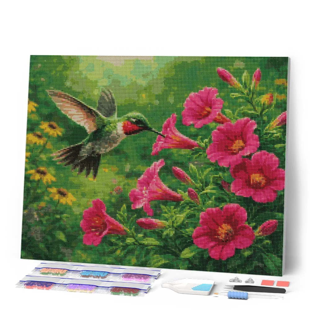 Figured'Art Fladderende Kolibrie diamond painting 40x50 cm vierkant