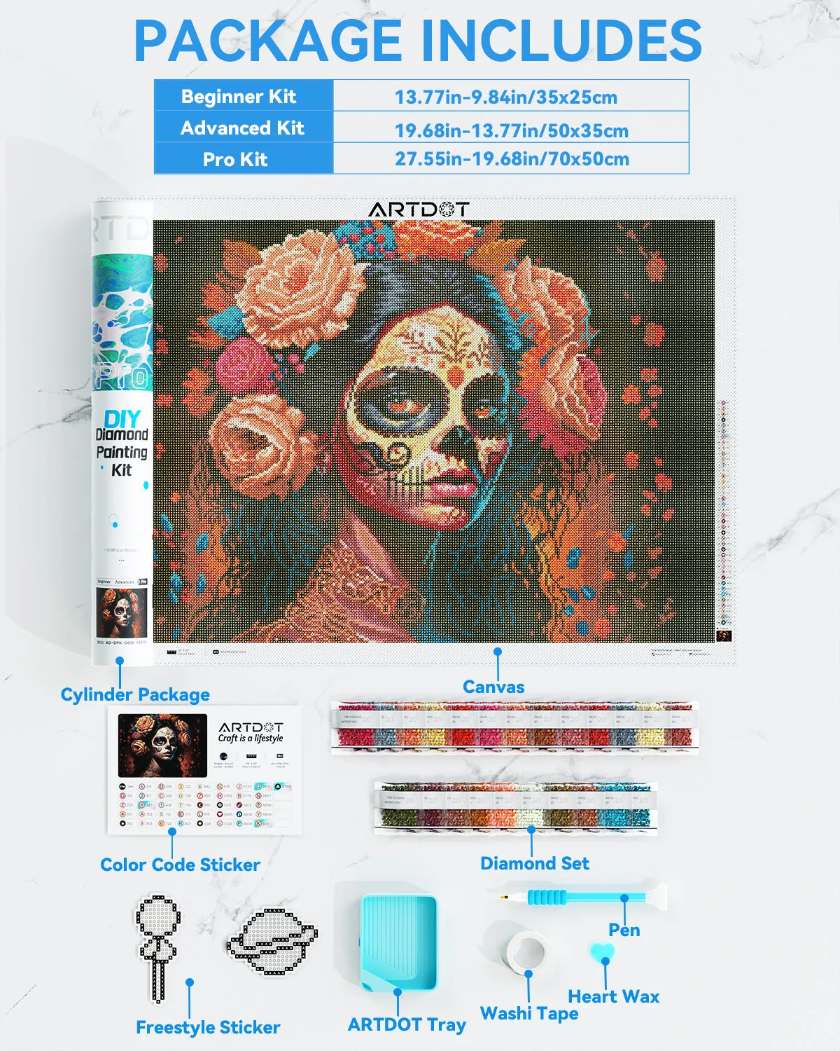 ARTDOT Día de los Muertos diamond painting beginner kit 35x25 fluweel