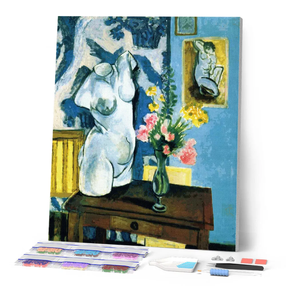 Figured'Art Gipsen torso met bloemenboeket diamond painting 40x50 vierkant