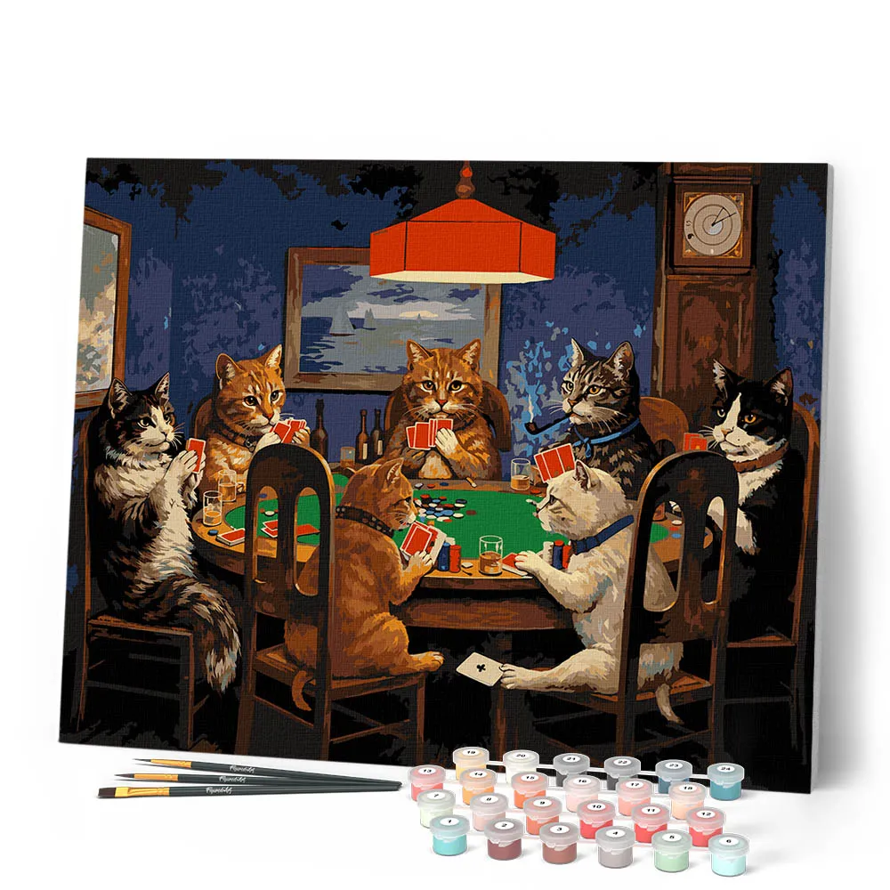 Figured'Art Katten spelen poker schilderen op nummer 40x50cm acryl