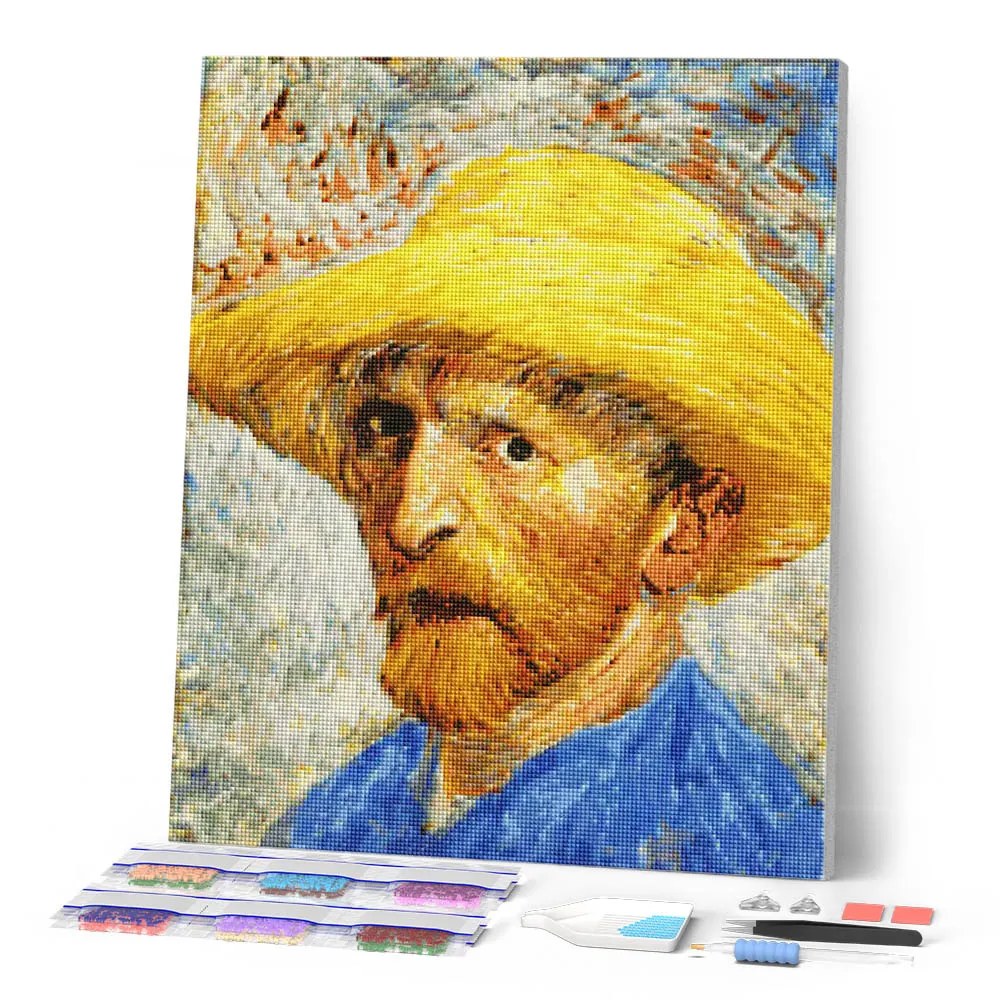 Figured'Art Zelfportret met strohoed Van Gogh diamond painting 40x50