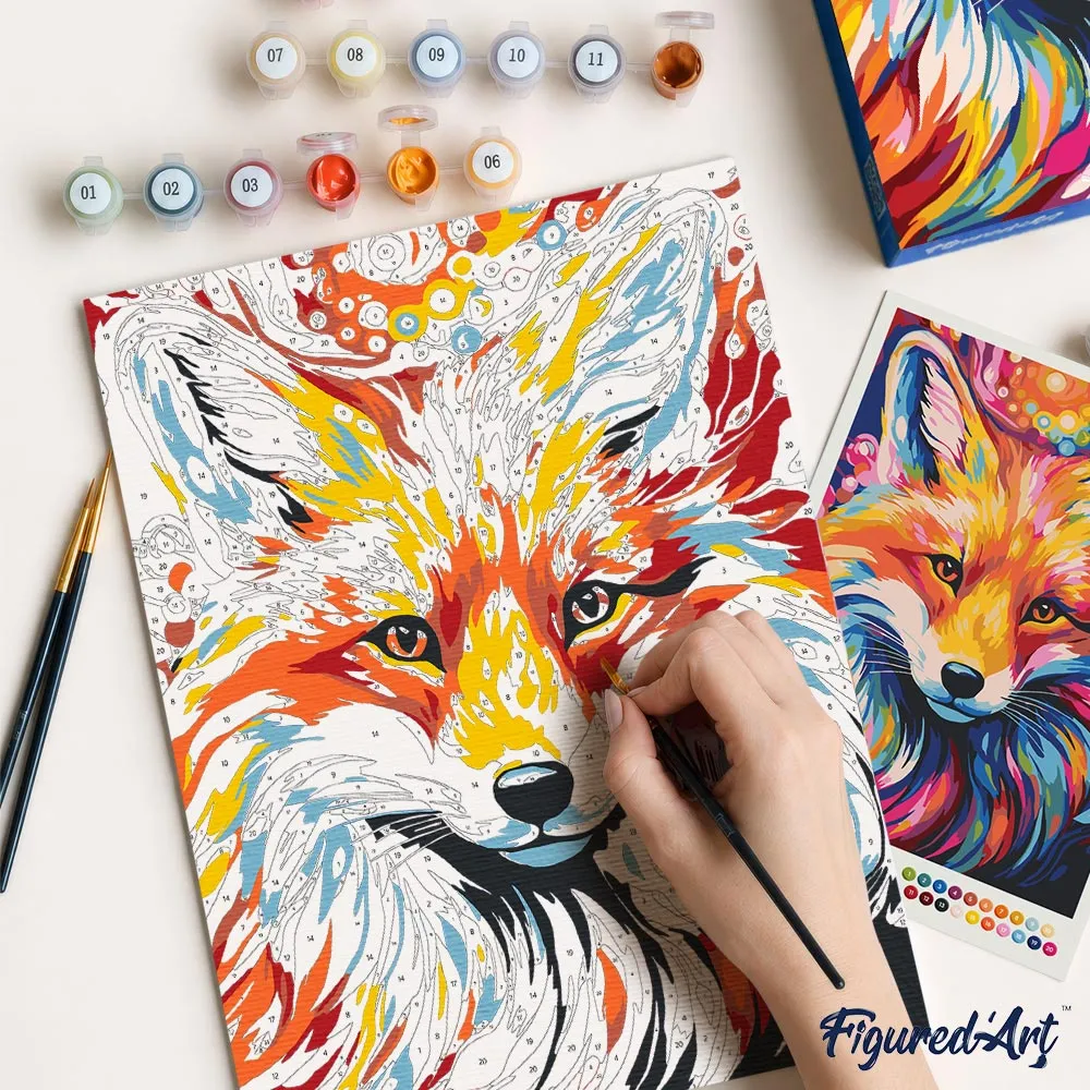 Figured'Art Kleurrijke Abstracte Vos cadeauset schilderen op nummer