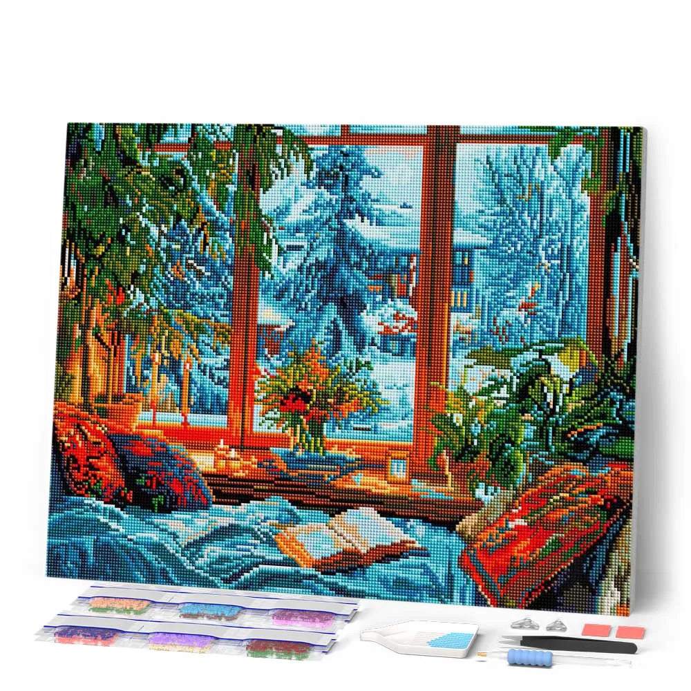 Figured'Art Knusse Winteravond diamond painting 40x50cm ingelijst