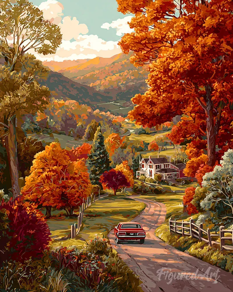 Figured'Art Landweg in de herfst diamond painting 40x50 cm herfst